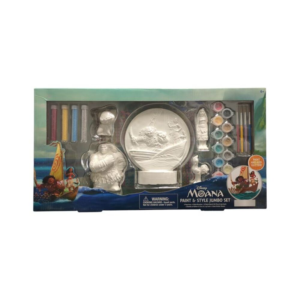 Moana - Innovative Designs Paint & Style Jumbo Set, 5 Figurines/4 Brushes/12 Pai